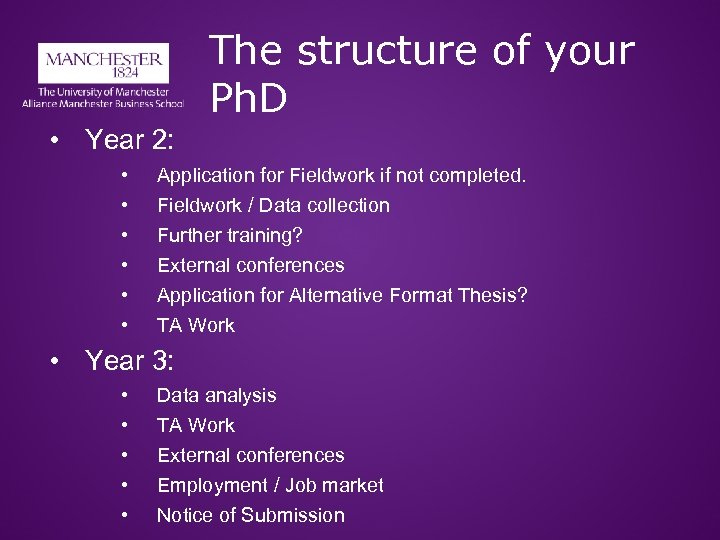 The structure of your Ph. D • Year 2: • • • Application for