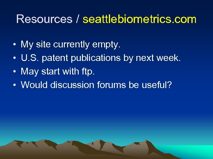 Resources / seattlebiometrics. com • • My site currently empty. U. S. patent publications