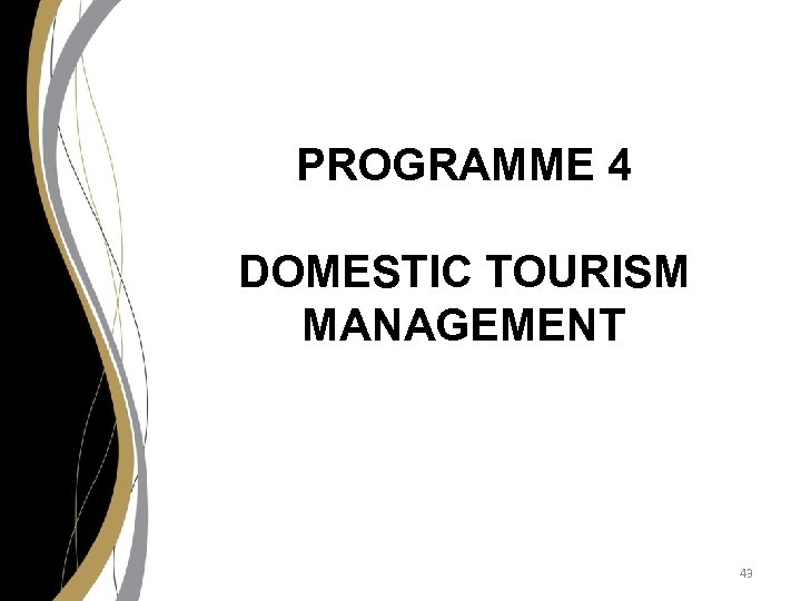 PROGRAMME 4 DOMESTIC TOURISM MANAGEMENT 43 