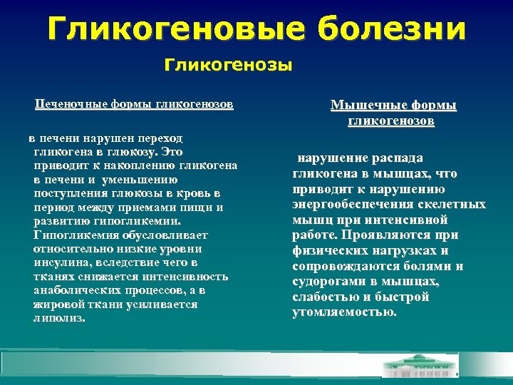 Гликогеновые болезни Гликогенозы Печеночные формы гликогенозов в печени нарушен переход гликогена в глюкозу. Это