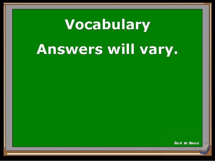 Vocabulary Answers will vary. Back to Board 