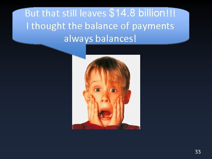 But that still leaves $14. 8 billion!!! I thought the balance of payments always