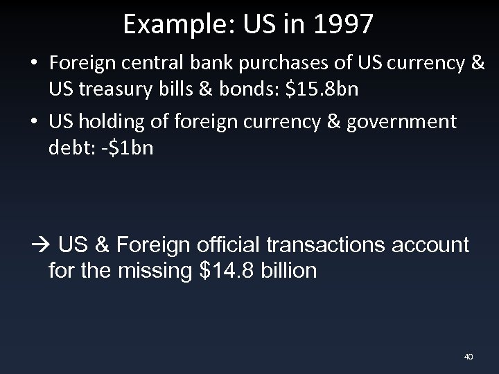 Example: US in 1997 • Foreign central bank purchases of US currency & US