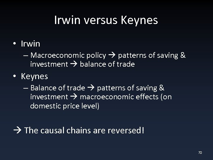 Irwin versus Keynes • Irwin – Macroeconomic policy patterns of saving & investment balance