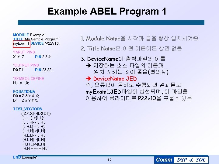 Example ABEL Program 1 MODULE Example 1 TITLE 'My Sample Program' my. Exam 1