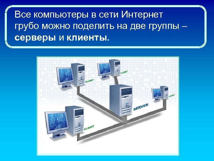 Все компьютеры в сети Интернет грубо можно поделить на две группы – серверы и