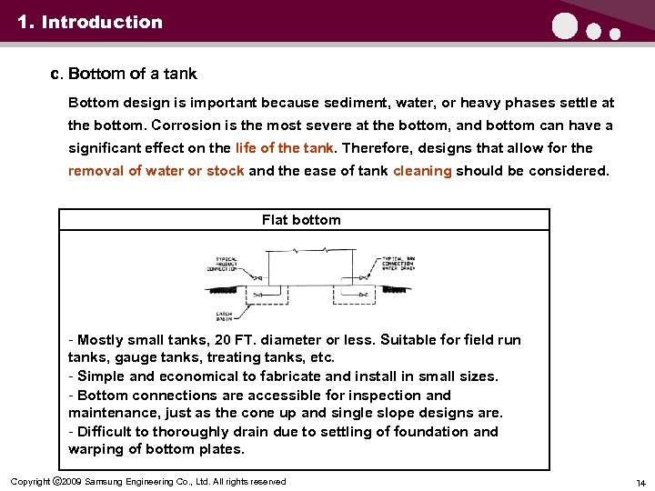 1. Introduction c. Bottom of a tank Bottom design is important because sediment, water,