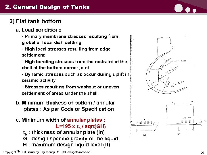 2. General Design of Tanks 2) Flat tank bottom a. Load conditions - Primary