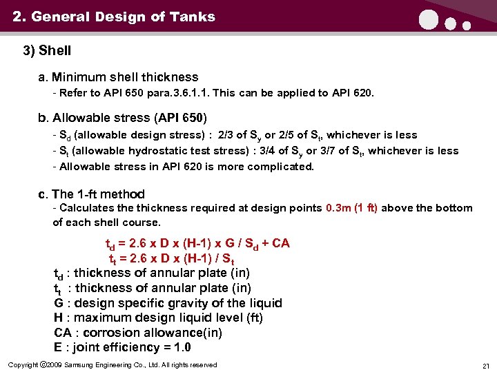 2. General Design of Tanks 3) Shell a. Minimum shell thickness - Refer to