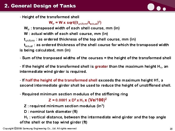 2. General Design of Tanks - Height of the transformed shell Wtr = W