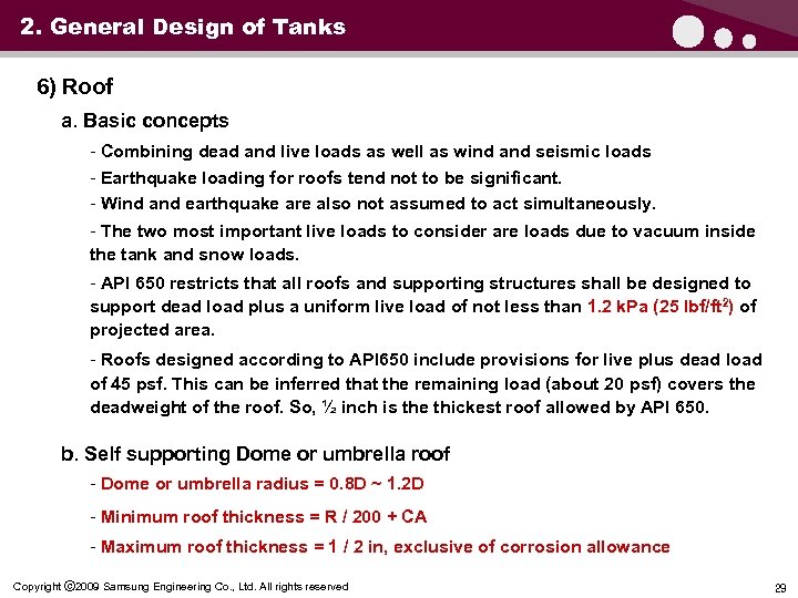 2. General Design of Tanks 6) Roof a. Basic concepts - Combining dead and