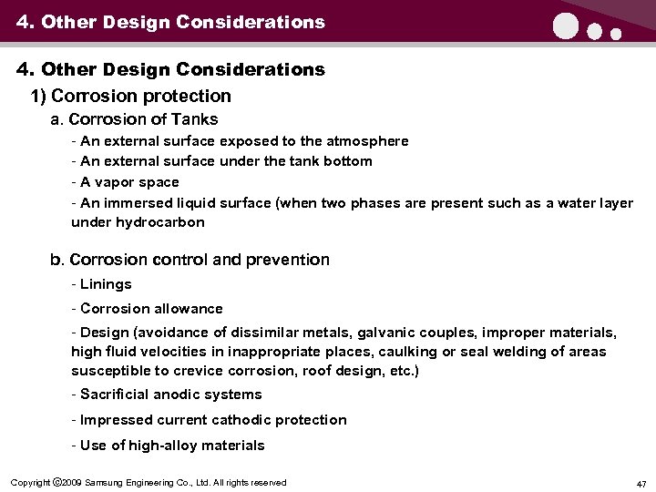 4. Other Design Considerations 1) Corrosion protection a. Corrosion of Tanks - An external