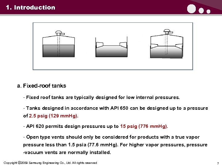 1. Introduction a. Fixed-roof tanks - Fixed roof tanks are typically designed for low