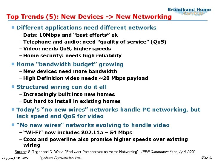 Top Trends (5): New Devices -> New Networking • Different applications need different networks