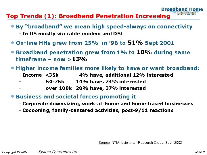 Top Trends (1): Broadband Penetration Increasing • By “broadband” we mean high speed-always on