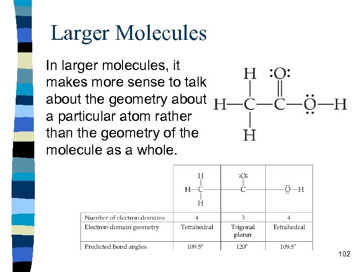 Larger Molecules In larger molecules, it makes more sense to talk about the geometry
