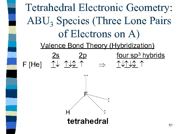 Tetrahedral Electronic Geometry: ABU 3 Species (Three Lone Pairs of Electrons on A) Valence