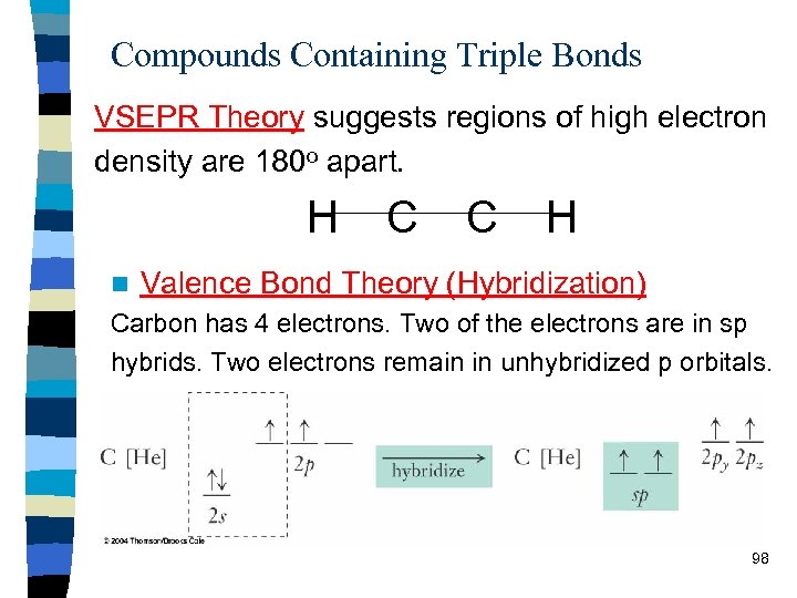Compounds Containing Triple Bonds VSEPR Theory suggests regions of high electron density are 180