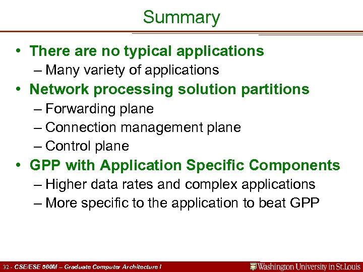 Summary • There are no typical applications – Many variety of applications • Network