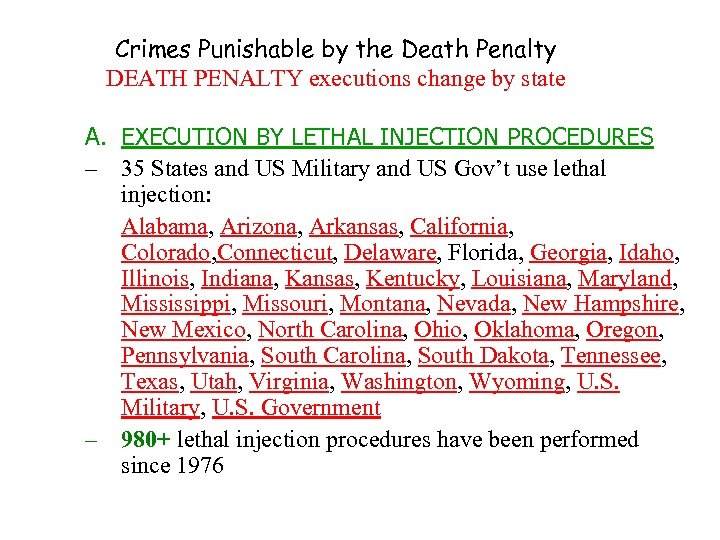 Crimes Punishable by the Death Penalty DEATH PENALTY executions change by state A. EXECUTION