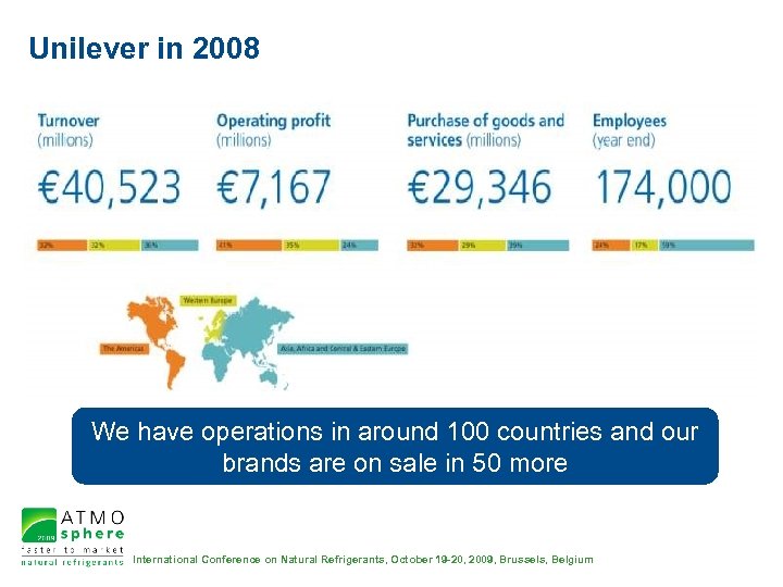Unilever in 2008 We have operations in around 100 countries and our brands are