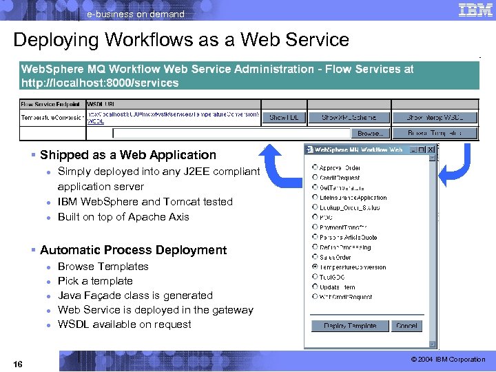 e-business on demand Deploying Workflows as a Web Service § Shipped as a Web