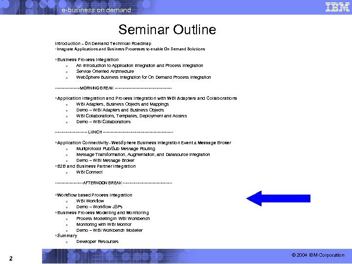 e-business on demand Seminar Outline Introduction – On Demand Technical Roadmap §Integrate Applications and