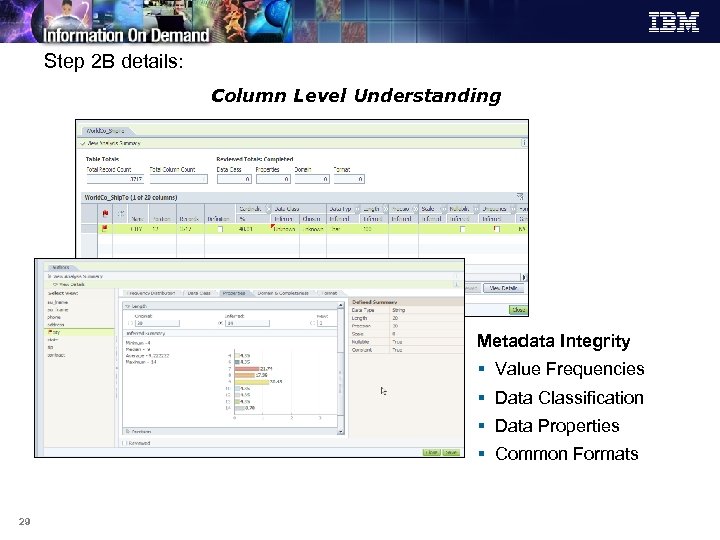 Step 2 B details: Column Level Understanding Metadata Integrity § Value Frequencies § Data