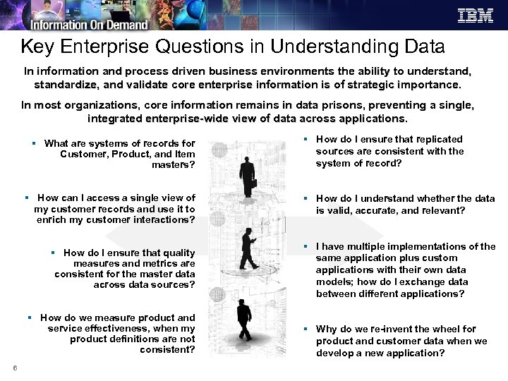 Key Enterprise Questions in Understanding Data In information and process driven business environments the