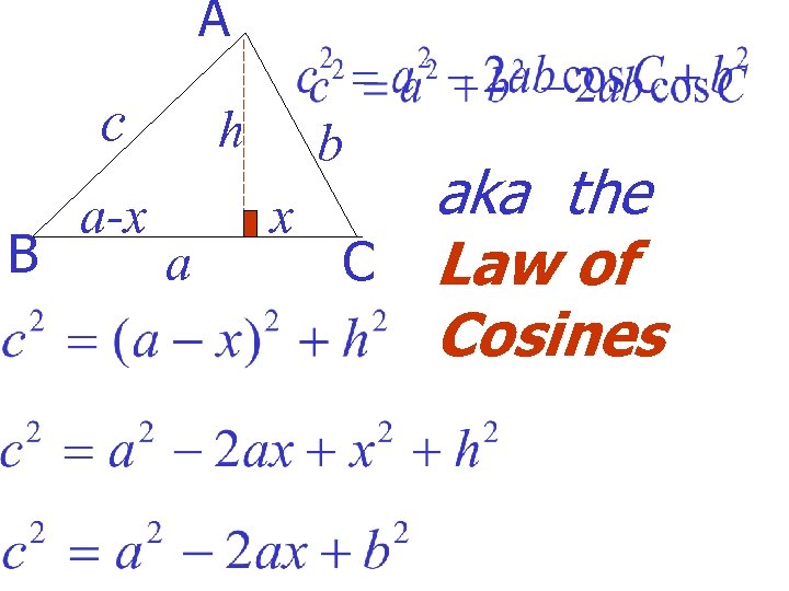 A c B a-x h a b aka the x C Law of Cosines