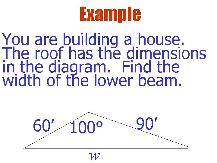 Example You are building a house. The roof has the dimensions in the diagram.