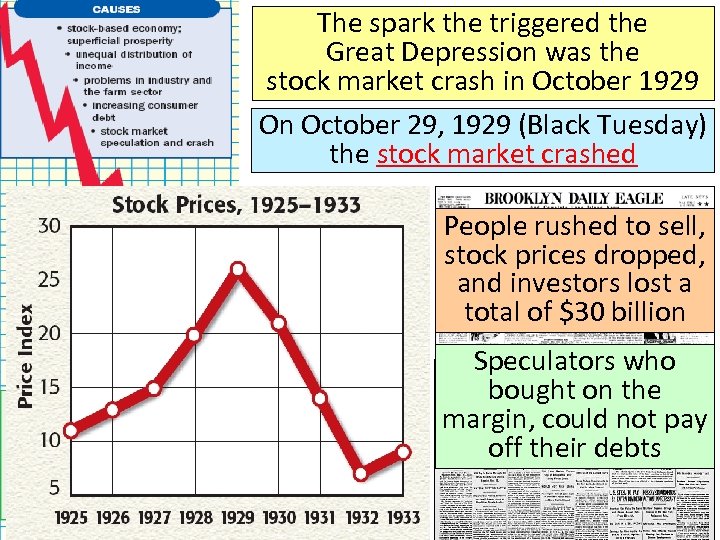 The spark the triggered the Great Depression was the stock market crash in October