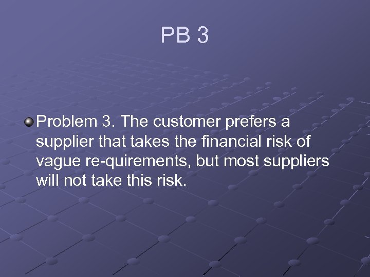 PB 3 Problem 3. The customer prefers a supplier that takes the financial risk