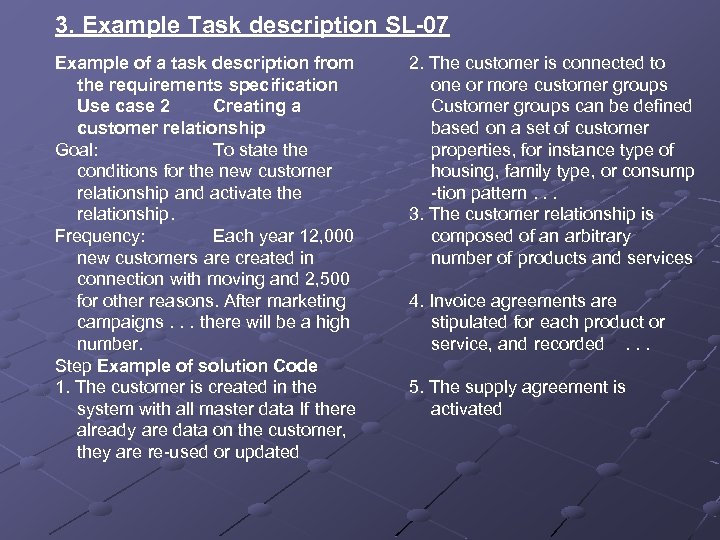 3. Example Task description SL-07 Example of a task description from the requirements specification