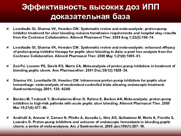 Эффективность высоких доз ИПП доказательная база Leontiadis GI, Sharma VK, Howden CW. Systematic review