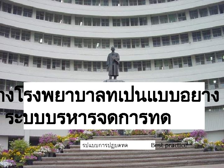 างโรงพยาบาลทเปนแบบอยาง ระบบบรหารจดการทด รปแบบการปฏบตทด Best practice 45 