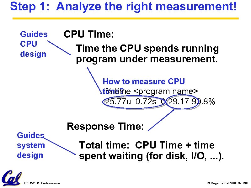 Step 1: Analyze the right measurement! Guides CPU design CPU Time: Time the CPU