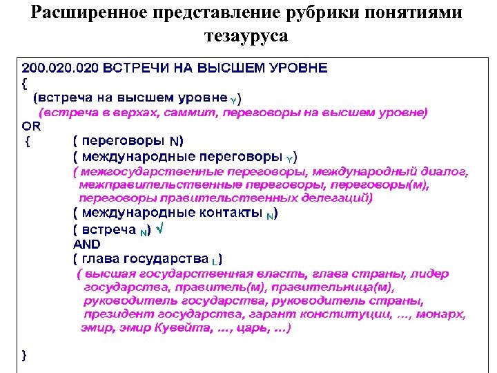 Расширенное представление рубрики понятиями тезауруса 