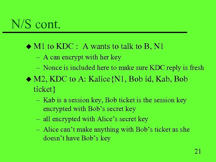 N/S cont. u M 1 to KDC : A wants to talk to B,