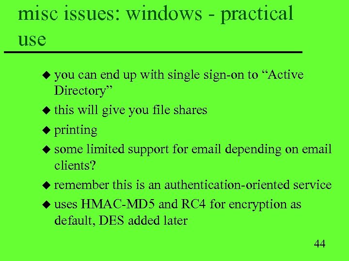 misc issues: windows - practical use u you can end up with single sign-on