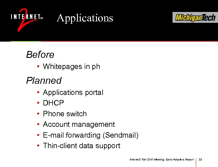 Applications Before • Whitepages in ph Planned • • • Applications portal DHCP Phone