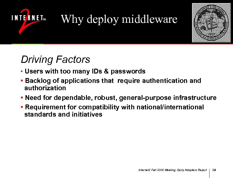 Why deploy middleware Driving Factors • Users with too many IDs & passwords •