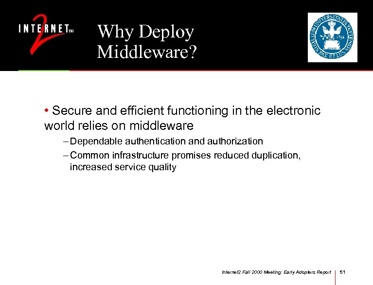 Why Deploy Middleware? • Secure and efficient functioning in the electronic world relies on