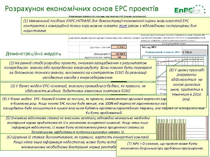 Розрахунок економічних основ ЕРС проектів (1) Навчальний посібник ENPC-INTRANS для демонстрації економічної оцінки можливостей