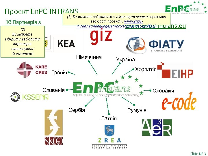 Проект En. PC-INTRANSможете зв'язатися з усіма партнерами через наш (1) Ви 10 Партнерів з