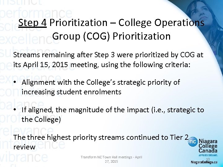 Step 4 Prioritization – College Operations Group (COG) Prioritization Streams remaining after Step 3