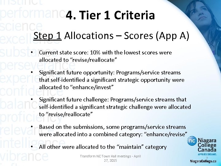 4. Tier 1 Criteria Step 1 Allocations – Scores (App A) • Current state