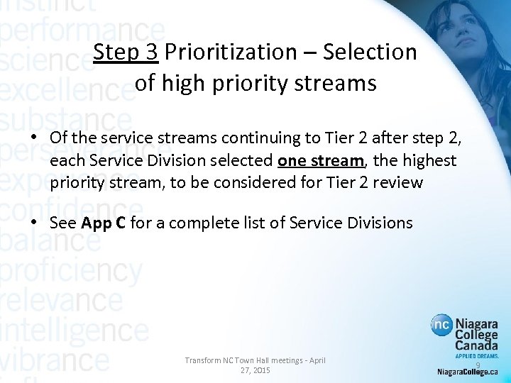 Step 3 Prioritization – Selection of high priority streams • Of the service streams
