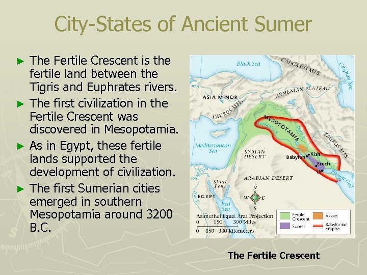 City-States of Ancient Sumer The Fertile Crescent is the fertile land between the Tigris