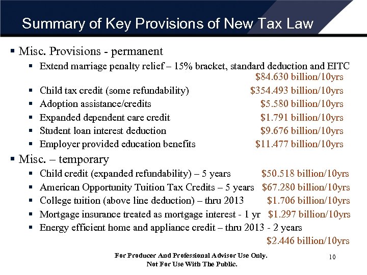 Summary of Key Provisions of New Tax Law § Misc. Provisions - permanent §